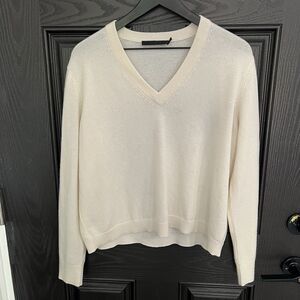 Jenni Kayne Flynn Deep V Neck Cashmere Sweater Size M Cream